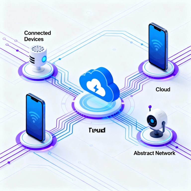 Digital transformation concept with business technology, AI data flow, and cloud computing network.
