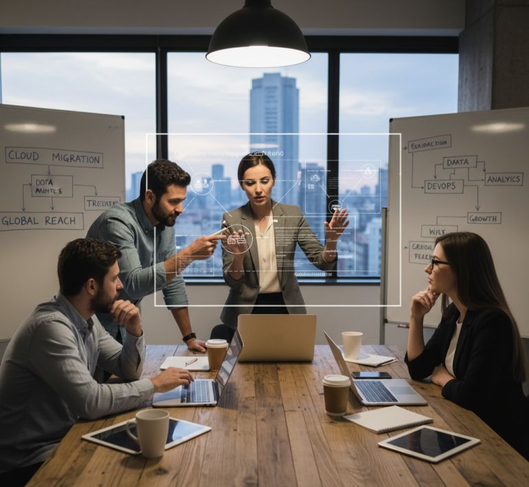 Startup founders discussing IT consulting strategies for business scalability