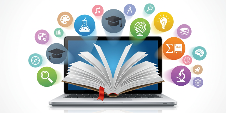 Diverse adults of all ages engaged in lifelong learning using laptops, VR headsets, books, and workshops representing continuous education benefits in the AI era, 2026