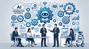 Business team using artificial intelligence tools to improve productivity, automate tasks, and analyze data for better decision-making.