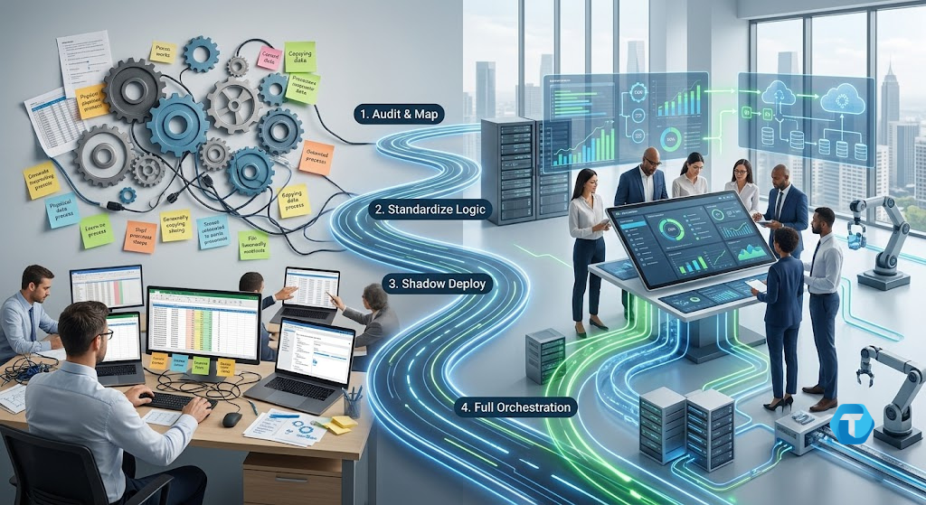 Enterprise Workflow Automation 4-Phase Roadmap Diagram